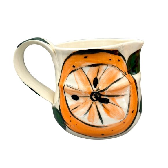Art Studio Pottery Creamer Pitcher Lidded Sugar Bowl Set Oranges Citrus Signed - Picture 2 of 11